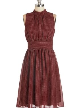 Modcloth Azalea Sleeveless Burgundy Polka Dot Midi Dress